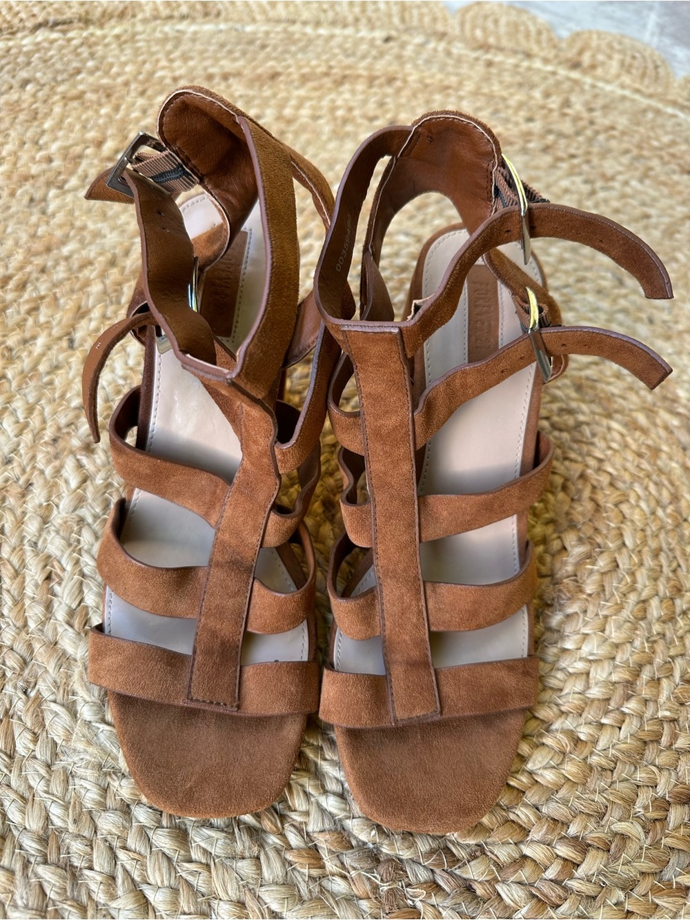 Forever 21 Tan Suede Strappy Block Heel Sandals